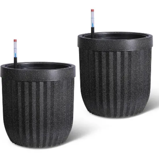 31" Marble Finish Self-Watering Planters Set of 2, Water Level Monitor, Ideal for Living Room, Office, Patio, Porch, and Garden, Black image {7}