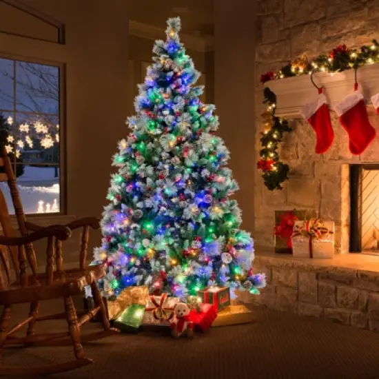 Costway 7 FT Pre-Lit Artificial Christmas Tree Hinged with Pine Needles 400 LED Lights image {8}