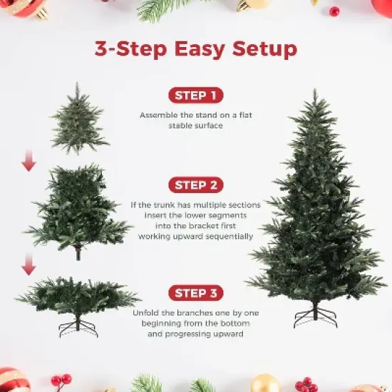 Pre-Lit Artificial Christmas Tree, Spruce Xmas Tree with Thick PE & PVC Branches, UL Listed Warm White Lights, Fire-Resistant, Home, Office image {3}