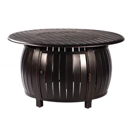 Oakland Living 5pc Deep Seating Swivel Aluminum Outdoor Patio Fire Pit Dining Set with Round Fire Table with Stripe Patterned Lid Copper image {3}