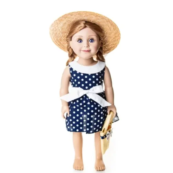 The Queen's Treasures 18 Inch Doll Blue Polka Dot Dress with White Bow Shoes image {2}