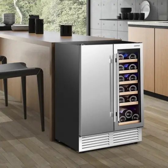 Costway 2-in-1 Beverage and  Cooler Free-standing & Built-in Dual Zones  Fridge image {1}