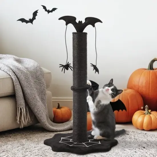 Heynemo 25" Halloween-Themed Cat Scratching Post, Sisal Cat Scratcher with Interactive Hanging Spider Toys, Monster Scratch Pole for Indoor Cats image {8}