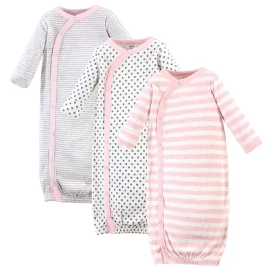 Touched by Nature Baby Girl Organic Cotton Side-Closure Snap Long-Sleeve Gowns 3pk, Pink Gray Scribble image {4}