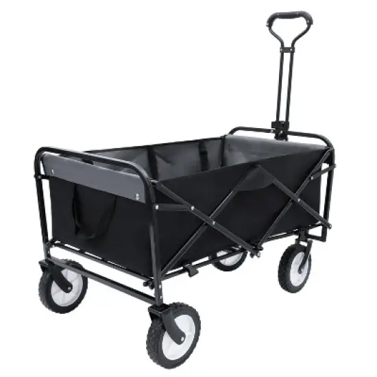 UBSSO Collapsible Utility Wagon Cart with All-Terrain Wheels & Strapping System, 360lbs Capacity, Black image {6}