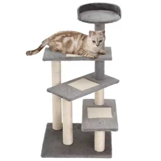 Lyngins 40 Inch 5-Level Revolving Stair Cat Tree,Cat Tower with Play Center and Resting Perch for Indoor Cats,Gray image {5}
