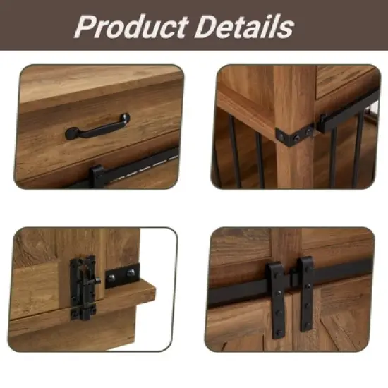 Large Dog Crate Furniture with Barn Door & Storage Drawer, Fits Dogs up to 100 lbs image {4}