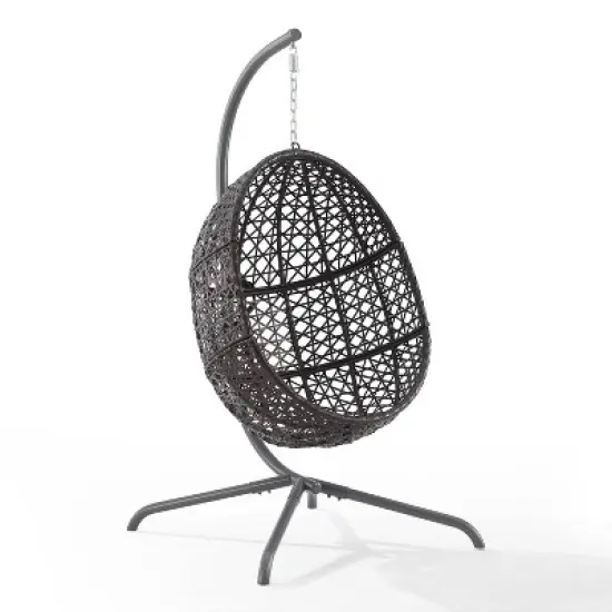 Calliope Indoor/Outdoor Wicker Hanging Egg Chair - Sand/Dark Brown - Crosley image {7}