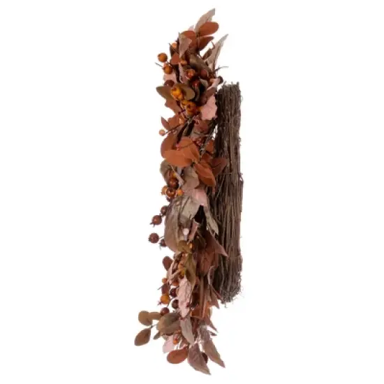 Vickerman 22" Artificial Light Brown Fall Berry and Wood Leaf Wreath image {3}
