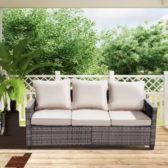 Decksplore Patio Furniture Set 3 Piece Wicker Outdoor Furniture All-Weather PE Rattan with Cushions image {2}