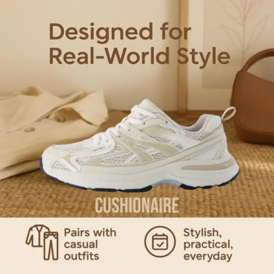 CUSHIONAIRE Sonic Casual Womens Walking Sneakers, Comfortable Lace-Up Chunky Tennis Shoes for Women with Memory Foam image {6}