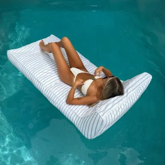 Sunnylife Luxe Lie-On Lounger - La Palma Sage Stripe - Inflatable Pool Float image {3}