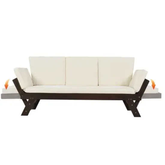 Outdoor 3-Seater Sofa, Patio Wooden Daybed Chaise Lounger with Adjustable Arm and Cushion for Garden, Backyard -ModernLuxe image {6}