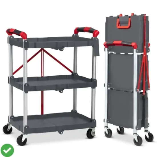 3-Layer Folding Cart Portable Service Trolley Collapsible Utility Carts 56 Lbs Load Capacity image {8}