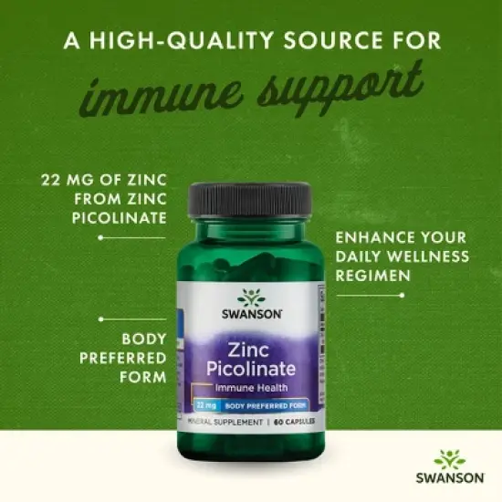 Swanson Zinc Picolinate Mineral Supplement, Helps Support Immune, Prostate & Vision Health, 22 mg (60 Capsules) image {1}