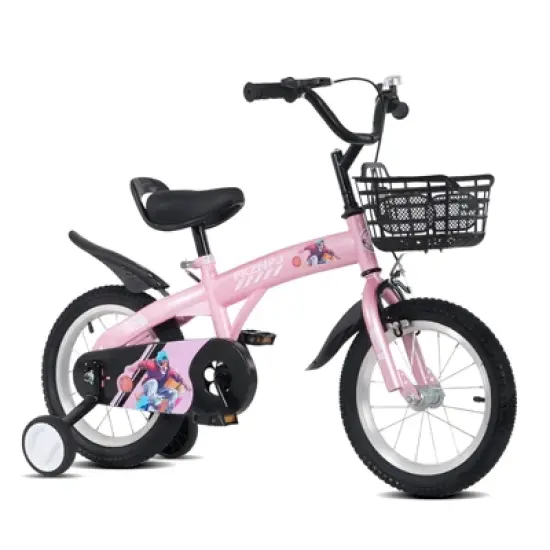 DSVIMOY 18 inch Sporty Kids Bike with Training Wheels and Stand Adjustable Saddle for Boys and Girls Aged 5-10 Years, Pink, 46.4"*20.3"*30.8" image {5}