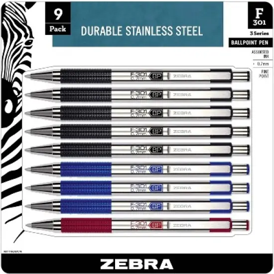 Zebra Ballpoint Pen Retractable Refillable 0.7mm 9/PK Black Ink 11169 image {1}