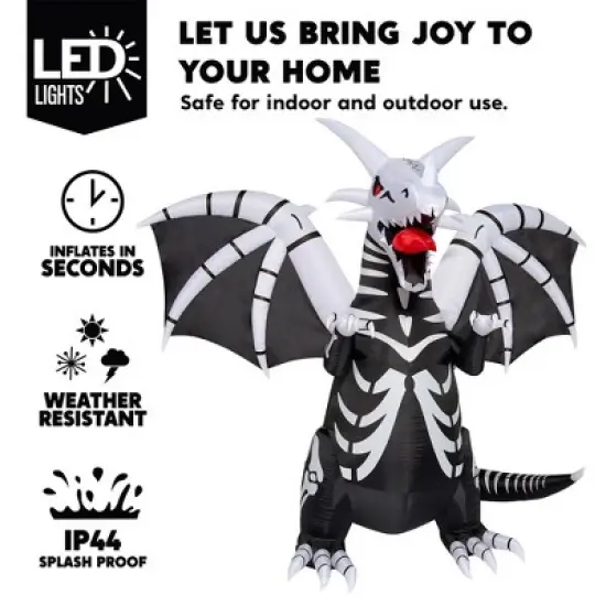 Joyfy 8 FT Halloween Inflatables Outdoor Decoration, Inflatable Skeleton Dragon with Red LED Eyes for for Halloween Outdoor Yard Lawn Party Decoration image {1}
