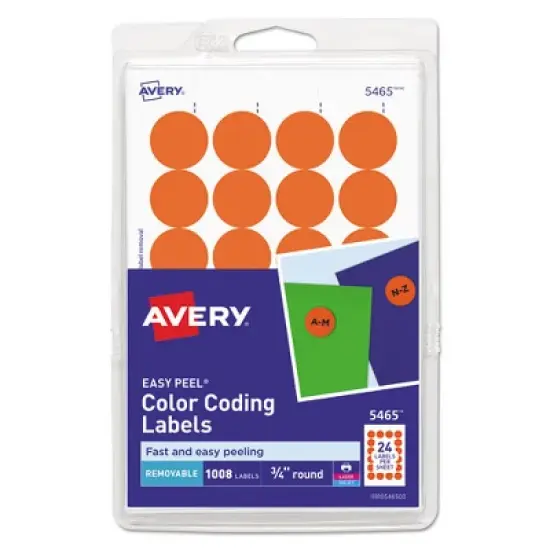 Avery Printable Self-Adhesive Removable Color-Coding Labels, 0.75" dia, Orange, 24/Sheet, 42 Sheets/Pack, (5465) image {4}