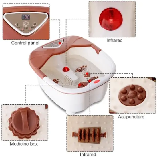 Costway Foot Spa Bath Massager LCD Display Temperature Control Heat Infrared Bubbles Brown image {2}