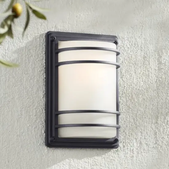 John Timberland Habitat Modern Industrial Outdoor Wall Light Fixtures Set of 2 Black Metal 11" Frosted Glass for Post Exterior Barn Deck image {6}