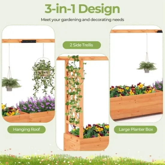Costway 1/2 PCS Raised Garden Bed with Trellis Hanging Roof Planter Box Drainage Holes for Patio image {7}