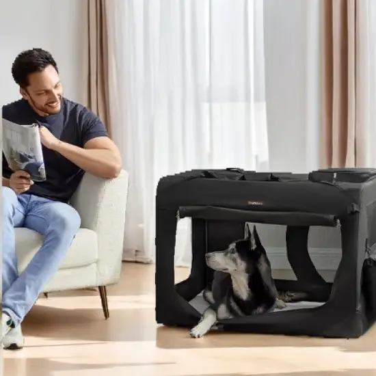 36-Inch Soft Dog Crate, Collapsible Portable for Indoor Outdoor Use - Secure Kennel with Zippers for Home, Car, Travel Camping image {2}