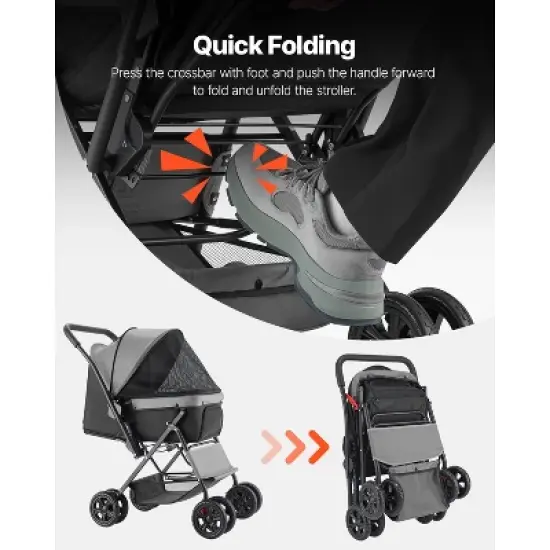 VEVOR Pet Stroller, 44 lbs Weight Capacity, Foldable Dog Stroller Cart, 4 Wheels Cats Stroller with Mesh Windows & Revrsible Handle, Black image {6}