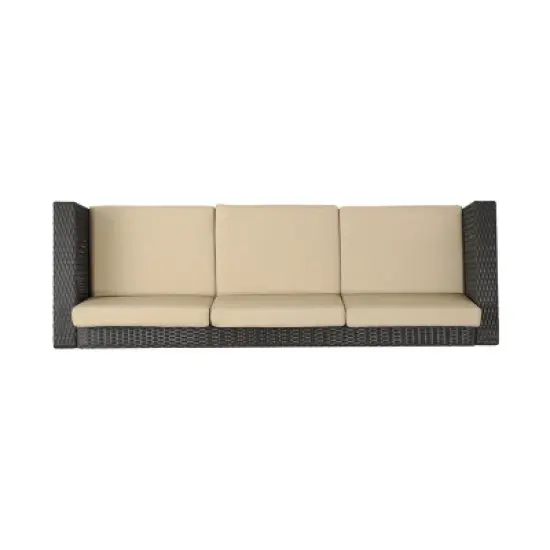 GDFStudio Venice Outdoor 76.75" Wicker 3-Seater Sofa with Water-Resistant Cushions image {7}