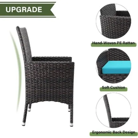 ALAULM Patio Furniture Outdoor Dining Set, Wicker Rattan Patio Dining Table and Chairs Set, Square Tempered Glass Tabletop with Umbrella Set image {6}