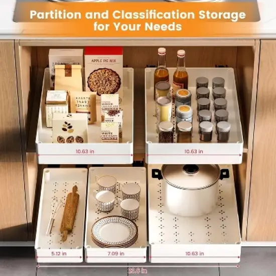 Pull Out Cabinet Organiser, Slide Out Drawer for Kitchen Cupboard, Roll-Out Extendable Sliding Drawer, No Need Drill and Nailing image {2}