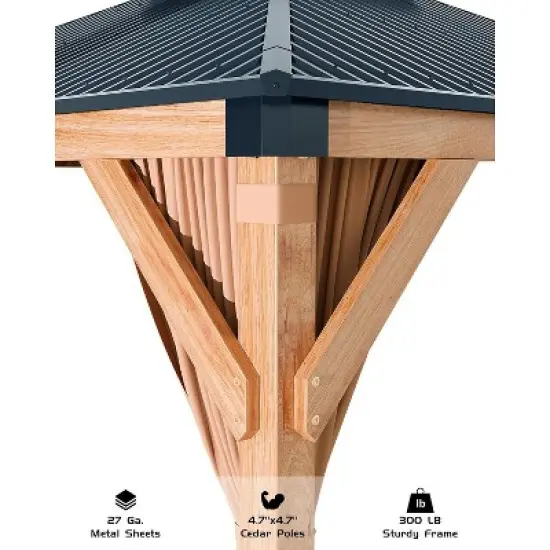 10x10 FT Hardtop Wood Gazebo for All Weather, Double Metal Roof, Wooden Frame, Net, and Curtain, for Patio, Deck, Backyard, Lawn, and Garden, Khaki image {5}