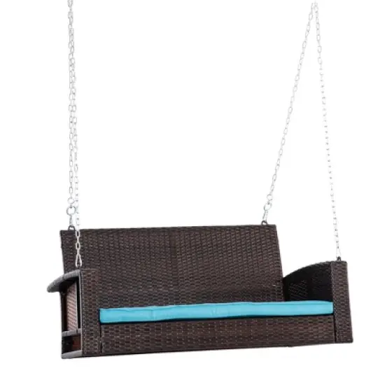 Outsunny 2-Person Wicker Hanging Porch Swing Bench Outdoor Chair with Cushions image {9}