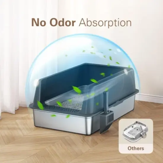 Zarler Extra Large Stainless Steel Litter Box with Lid, XXL Cat Litter Boxes, Litter Box for Multiple Cats, Non-Sticky, Anti-Urine Leakage, Gray image {3}