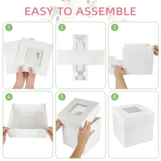 LotFancy Tall Cake Boxes with Window, 3 Sizes 12Pcs 12"x12" x12", 10"x10"x10" and 8"x8"x8" Cake Carrier, White Bakery Boxes image {2}