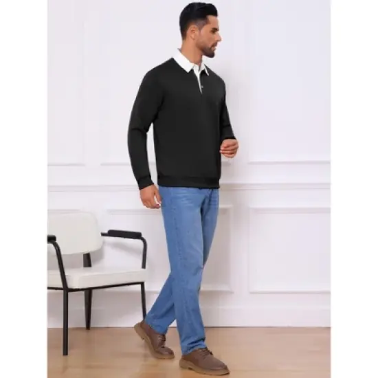 INSPIRE CHIC Men's Contrast Collared Long Sleeves Pullover Polo Sweatshirt image {4}