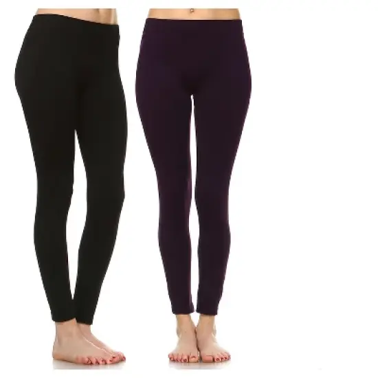 Women's Pack of 2 Solid Leggings - One Size Fits Most - White Mark image {8}