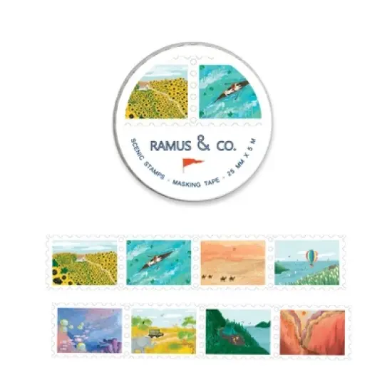 Illustrated Masking Tape by Ramus & Co - 3ct Rolls, Assorted Rolls (School Days + Wild Party Stamps + Scenic Stamps) image {3}