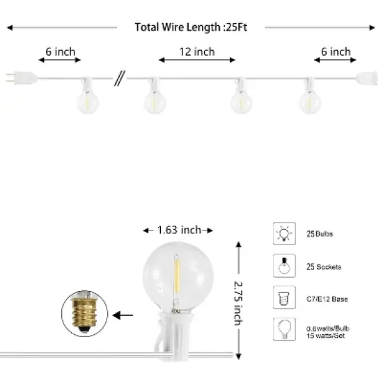 JONATHAN Y 25-Light Indoor/Outdoor 25 ft. Contemporary Rustic Incandescent G40 Bistro Globe Bulb String Lights image {3}