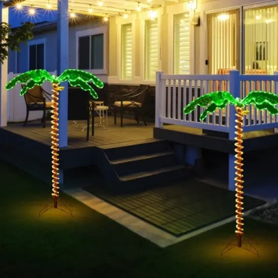 Costway 5ft Pre-lit LED Rope Light Palm Tree Hawaii-Style Holiday Decor w/ 198 LED Lights image {4}