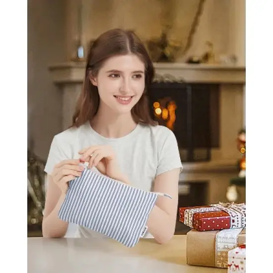 Narwey Striped Makeup Bag with Small Makeup Bag for Purse image {4}