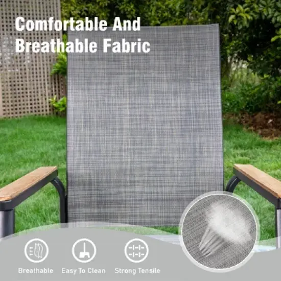 Captiva Designs 5pc Patio Dining Set Steel Frame Table with Umbrella Hole & Gray Textilene Chairs with Wood-like Armrests image {9}