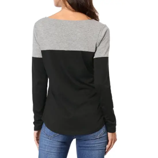 Allegra K Women's Color Block Stretch Split V-Neck T-Shirt image {4}