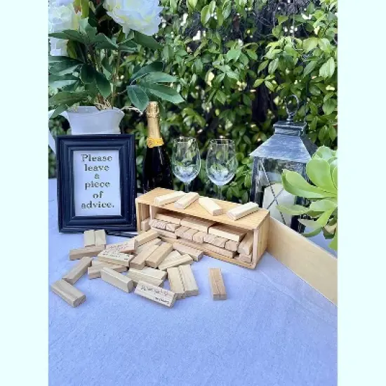 WE Games Wood Block Stacking Party Game That Tumbles Down when you play - Includes 12 in. Wooden Box and die image {2}