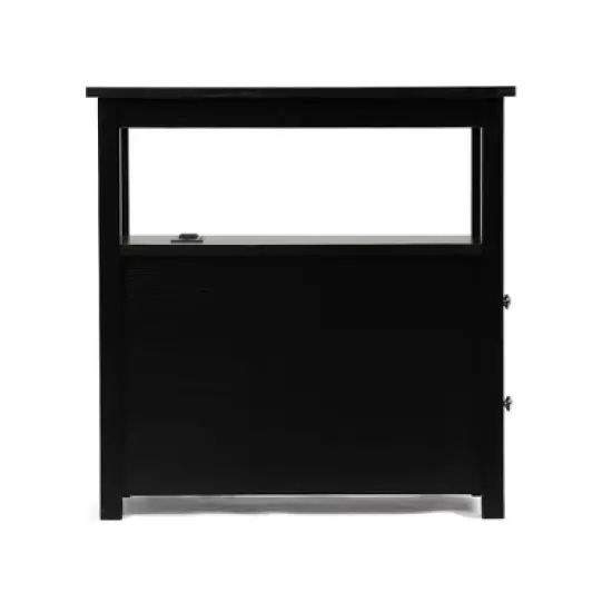 Resenkos End Table with Charging Station, Narrow Sofa Side Table, Wooden Nightstand, Bedroom Living Room Furniture, Black, Small Night Stands image {1}