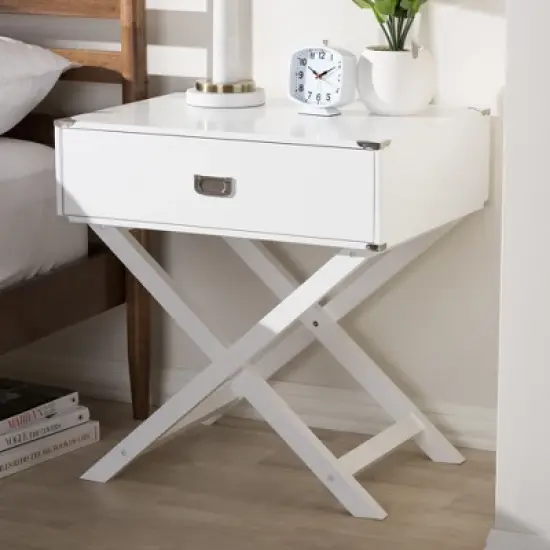 Curtice 1 Drawer Wooden Nightstand White - Baxton Studio image {5}