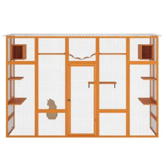 AZL1 Life Concept Pet Crates and Houses Large Outdoor Cat Enclosure with Window View Design Multi Level Activity Platforms, Orange, 100.78"*35.4"*72" image {4}