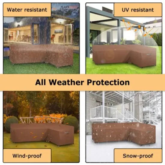 Akefit L-Shaped Patio Sectional Sofa Cover Waterproof Outdoor V-Shaped Furniture Cover Brown image {7}