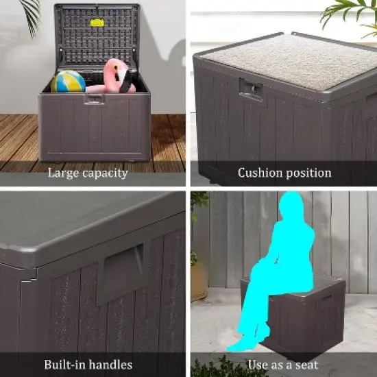 35 Gallon ProPlus Lockable Resin Deck Box,Waterproof Outdoor Storage Box for Patio Furniture,Garden Tools,Brown image {6}