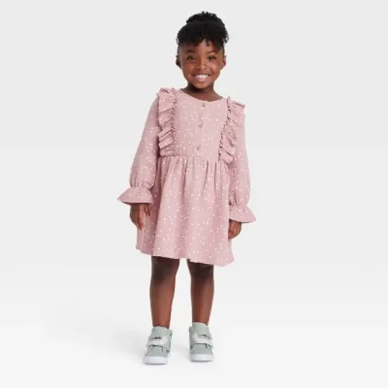 Grayson Collective Toddler Girls' Dot Gauze Ruffle Long Sleeve Dress - Rose image {4}
